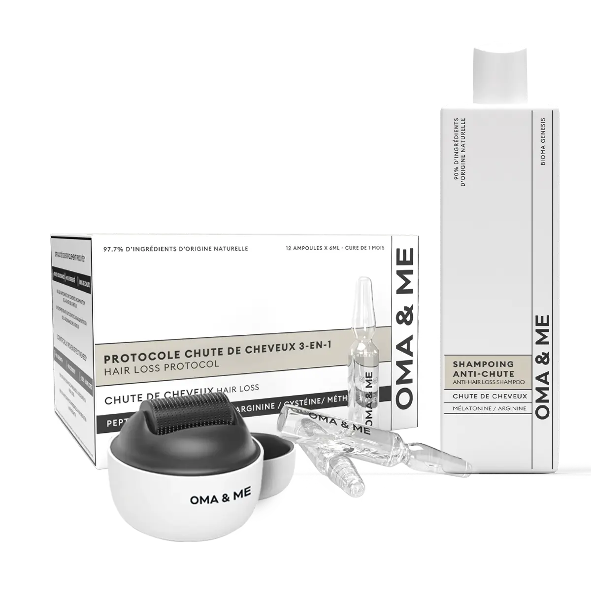 Applying serum to scalp with a dropper.